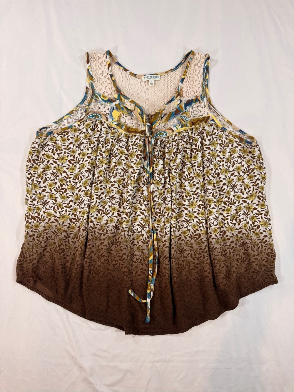 EARTHBOUND Boho Floral Tank Top Dipped Tie-dye Western Cottage Core. Size M